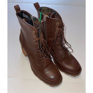 Korks by Kork-Ease Womens Brown Faux Leather Lace Up Block‎ Heel Boots Size 7